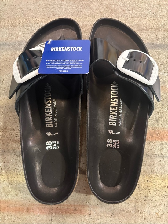 Birkenstock Shoes - Birkenstock Black Sandals with White  Big Buckles